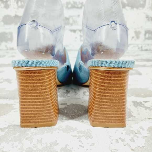 Nine West Wylow Blue Denim Open Toe Slip On Block Heel Mules M437 - Picture 6 of 13